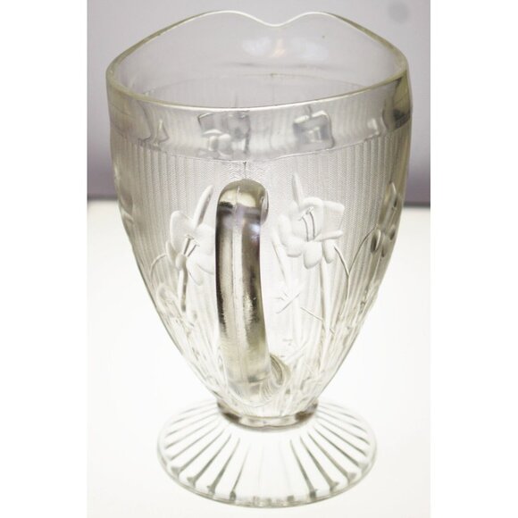 Vtg 50s Jeanette Glass Iris Herringbone Clear Glass Pitcher 2 quart Depression - Picture 2 of 10